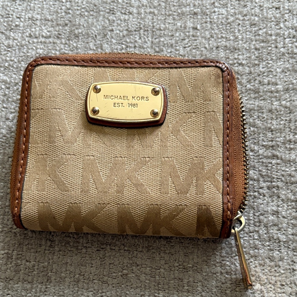 Michael Kors Beige and Brown Logo Wallet